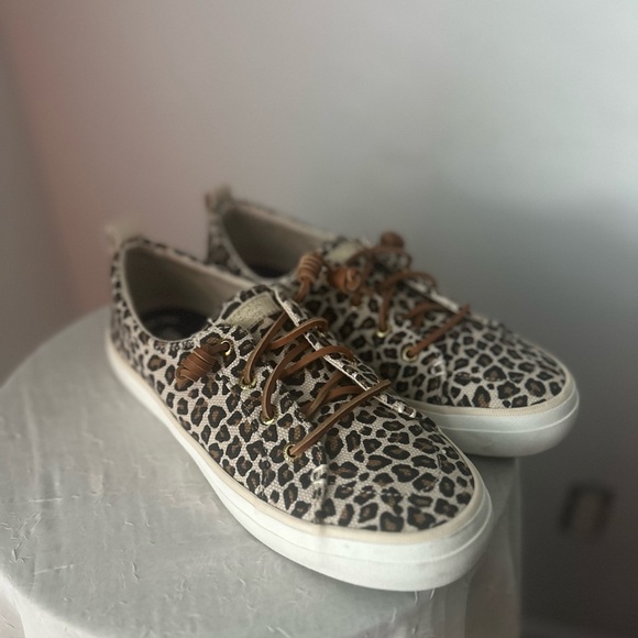 Women's Sperry Top-Sider Crest Vibe Animal Print Textile Sneaker Tan/Black 8 - Picture 4 of 11